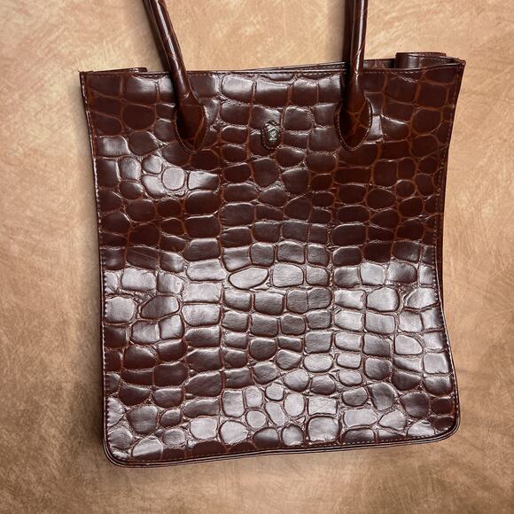 Vintage 90s Ralph Lauren Safari Faux Alligator Leather Embossed Tote Bag Boho - Picture 10 of 10